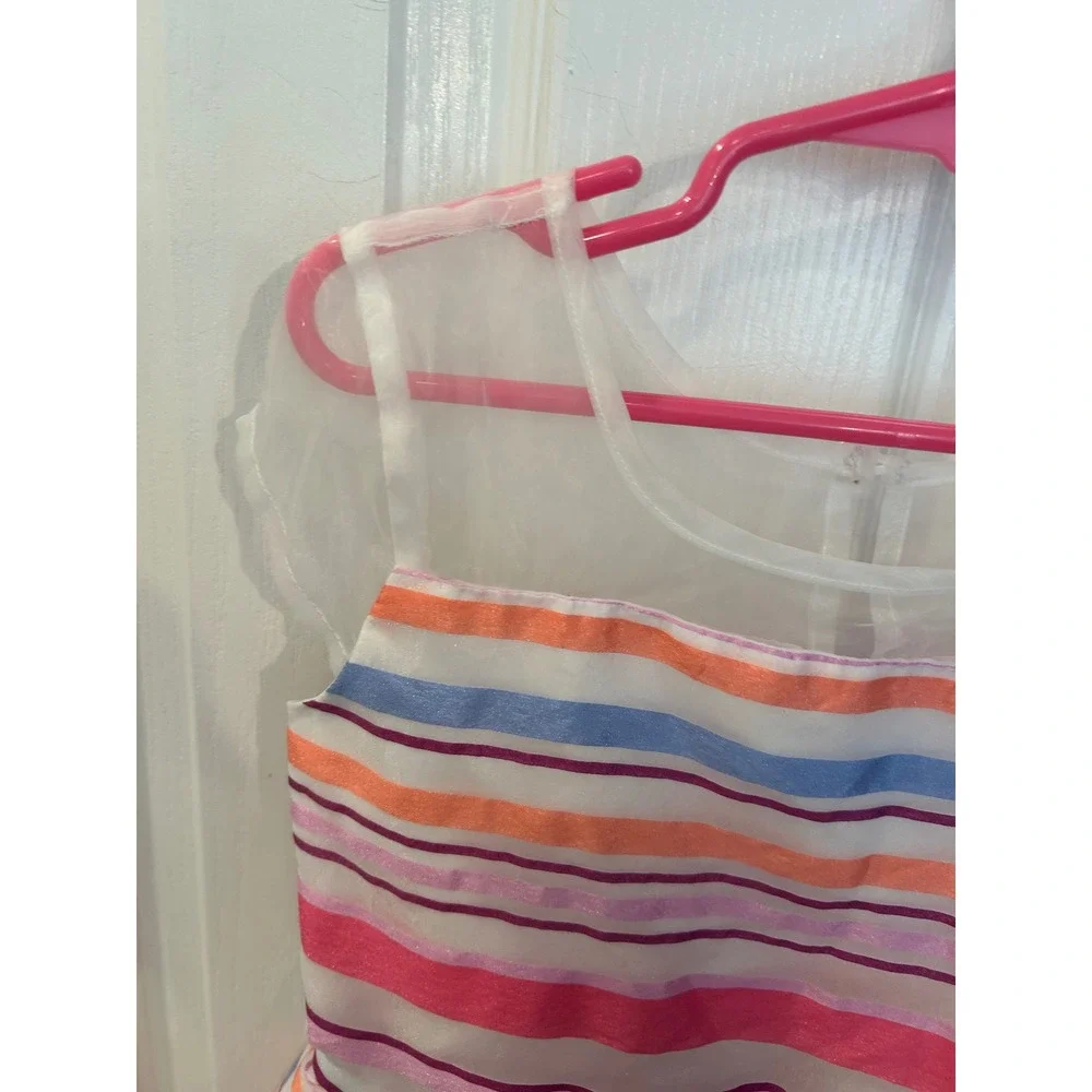 Gymboree Dressed Up Dress Multi Color Striped Sheer Mesh Cap Sleeve Party bin C‎